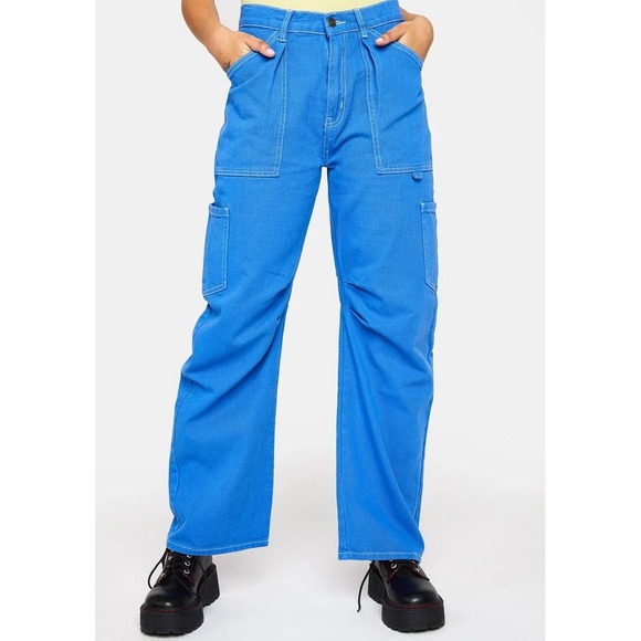 Lioness Pants - Lioness Cotton Denim High Rise Wide Leg Miami Vice Pants Blue Women's Size S